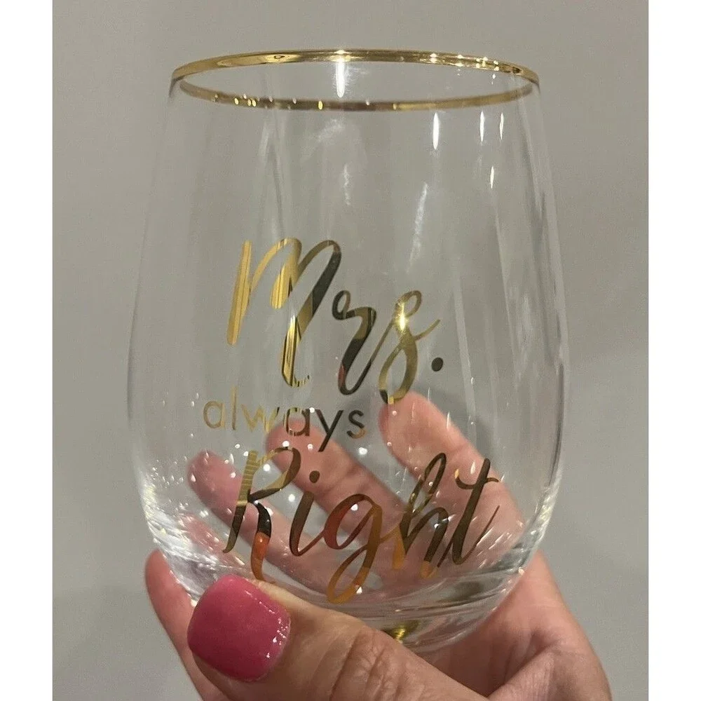 Mikasa Set Of 2 Stemless Wine Glasses 18oz Mr. Right & Mrs. Always Right